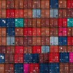 Stack of logistics container. Cargo and shipping business. Container ship for export logistics.
